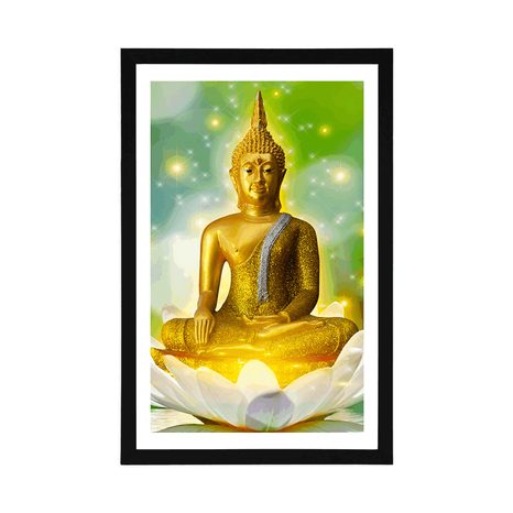 AFFICHE – BOUDDHA DORÉ SUR FLEUR DE LOTUS - FENG SHUI - AFFICHES