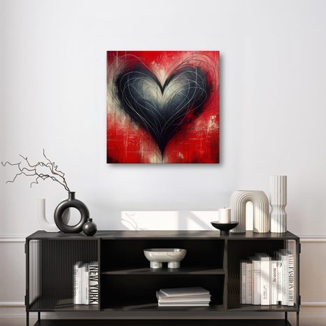 OBRAZ ČERNOBÍLÉ SRDCE V CHAOSU - OBRAZY LÁSKA - OBRAZY