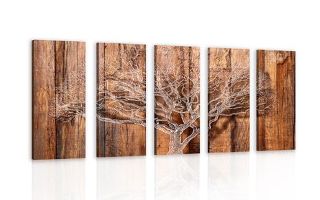 5-PIECE CANVAS PRINT TREE ON A WOODEN BASE - PICTURES OF NATURE AND LANDSCAPE - PICTURES