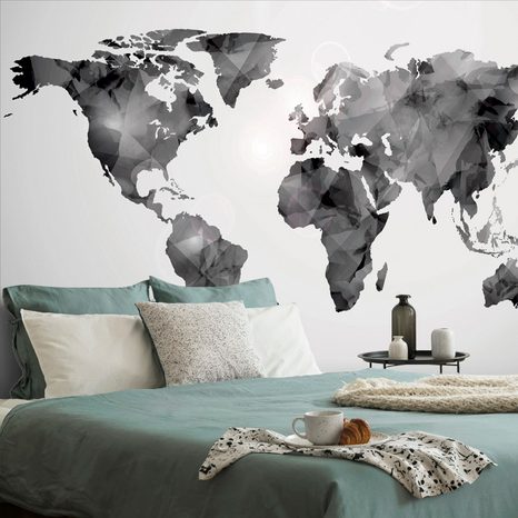 SELF ADHESIVE WALLPAPER POLYGONAL MAP OF THE WORLD IN BLACK AND WHITE - SELF-ADHESIVE WALLPAPERS - WALLPAPERS