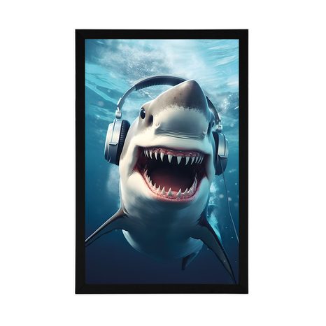 POSTER HAI MIT KOPFHÖRERN - PARTYTIERE MIT KOPFHÖRERN - POSTER