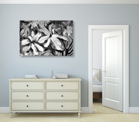 STAMPA SU TELA – ALBERO ACQUERELLATO IN FIORE IN BIANCO E NERO - QUADRI BIANCO E NERO - STAMPE E QUADRI