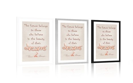 PLAKÁT S PASPARTOU MOTIVAČNÍ CITÁT O SNECH - ELEANOR ROOSEVELT - MOTIVY Z NAŠÍ DÍLNY - PLAKÁTY