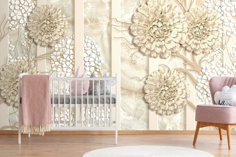 SAMOLEPÍCÍ TAPETA ABSTRAKTNÍ KVĚTINY NA MRAMORU - SAMOLEPÍCÍ TAPETY - TAPETY