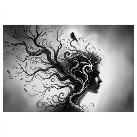 OBRAZ ČERNOBÍLÝ PORTRÉT SE STROMEM ŽIVOTA - OBRAZY STROMY ŽIVOTA - OBRAZY
