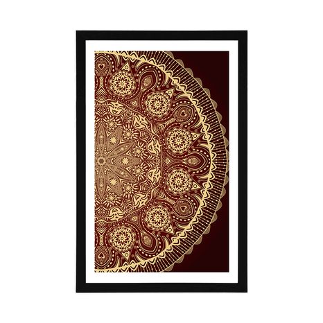 POSTER WITH MOUNT ORNAMENTAL MANDALA WITH A LACE IN BURGUNDY COLOR - FENG SHUI - POSTERS