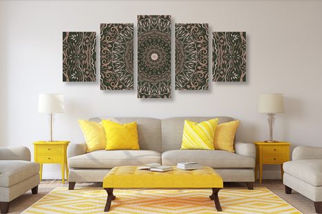 TABLOU 5-PIESE MANDALA ÎN STIL VINTAGE - TABLOURI FENG SHUI - TABLOURI