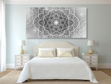 КАРТИНА НА ПЛАТНО – ОРИЕНТАЛСКА МАНДАЛА В ЧЕРНО-БЯЛ ВАРИАНТ - ЧЕРНО-БЕЛИ КАРТИНИ - КАРТИНИ