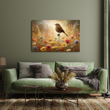 OBRAZ LETNÍ LOUKA S PTÁČKEM - OBRAZY PTÁCI - OBRAZY