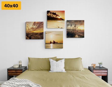 SET OBRAZŮ KOUZELNÝ ZÁPAD SLUNCE U MOŘE - SESTAVY OBRAZŮ - OBRAZY