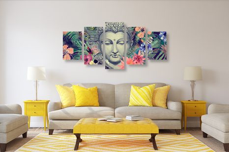 5-DÍLNÝ OBRAZ BUDDHA NA EXOTICKÉM POZADÍ - OBRAZY FENG SHUI - OBRAZY