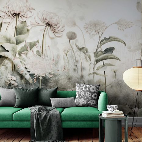 TAPETA KVĚTINY ZAHALENÉ PŘÍRODOU S BÉŽOVÝM KONTRASTEM - TAPETY - TOTÁLNÍ VÝPRODEJ 🔥