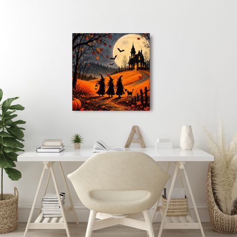 QUADRO SU TELA – SENTIERO DI HALLOWEEN VERSO LA CASA OSCURA - QUADRI HALLOWEEN E HORROR - STAMPE E QUADRI
