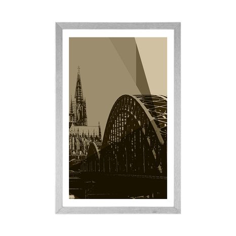 POSTER WITH MOUNT ILLUSTRATION OF THE CITY OF COLOGNE IN SEPIA - BLACK AND WHITE - POSTERS
