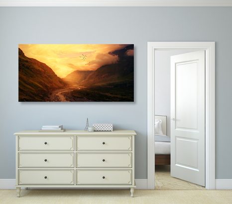 SLIKA SONČNI ZAHOD NAD GORO - SLIKE NARAVE IN POKRAJINE - SLIKE