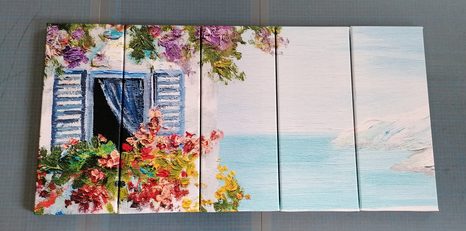 5-DIELNY OBRAZ DOMČEK A VÝHĽAD NA MORE - OBRAZY PRÍRODY A KRAJINY - OBRAZY