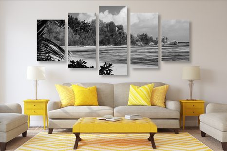 КАРТИНИ ОТ 5 ЧАСТИ – ПЛАЖ НА ОСТРОВ ЛА ДИГ В ЧЕРНО-БЯЛО - ЧЕРНО-БЕЛИ КАРТИНИ - КАРТИНИ