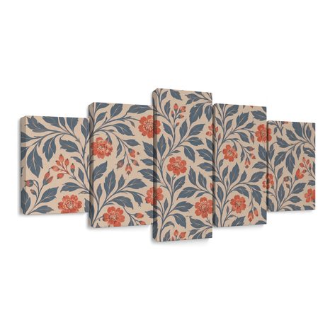 TABLEAU EN 5 PARTIES – MOTIF FLORAL AUX FEUILLES - TABLEAUX DE FLEURS - TABLEAUX