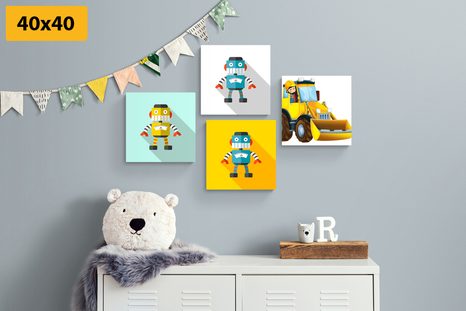 SET OBRAZŮ ROBOTI SE ŽLUTÝM AUTEM - SESTAVY OBRAZŮ - OBRAZY