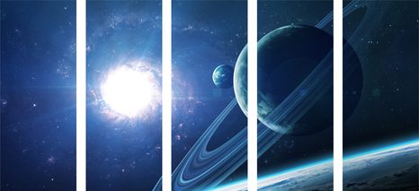5-TEILIGES WANDBILD PLANET IM WELTRAUM - BILDER VON UNIVERSUM UND STERNEN - BILDER