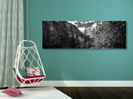 КАРТИНА НА ПЛАТНО – ЧЕРНО-БЯЛ ПЛАНИНСКИ ПЕЙЗАЖ - ЧЕРНО-БЕЛИ КАРТИНИ - КАРТИНИ