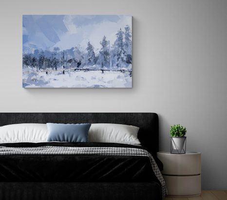 WANDBILD SCHNEEBESCHERUNG IM WALD - WANDBILD IMITATION VON ÖLGEMÄLDE - BILDER