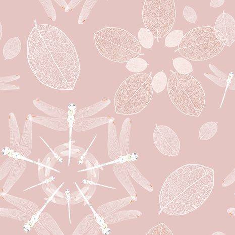 TAPETA RŮŽOVÉ VÁŽKY V KRUHU MANDALY - VZOROVANÉ TAPETY - TAPETY