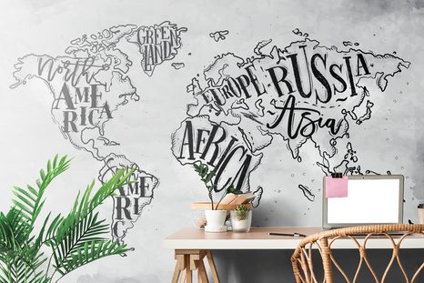 SAMOLEPÍCÍ TAPETA ČERNOBÍLÁ MAPA SVĚTA NA VINTAGE PODKLADU - SAMOLEPÍCÍ TAPETY - TAPETY