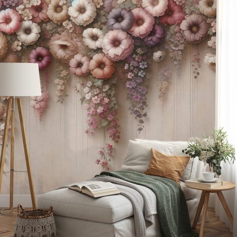 TAPETA PASTELOVÉ VISÍCÍ KVĚTY - TAPETY KVĚTINY - TAPETY