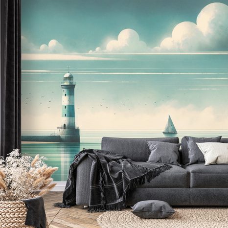 TAPETE LEUCHTTURM AUF RUHIGEM MEER - TAPETEN MEER UND STRAND - TAPETEN