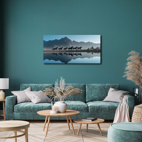 WANDBILD WILDER LAUF AM SEE - BILDER VON PFERDEN - BILDER