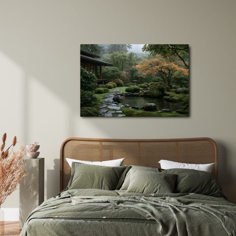 TABLEAU SUR TOILE – JARDIN JAPONAIS DANS LA BRUME - TABLEAUX FORÊT - TABLEAUX