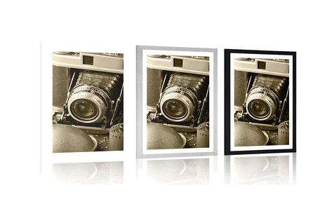POSTER WITH MOUNT OLD CAMERA IN SEPIA DESIGN - BLACK AND WHITE - POSTERS