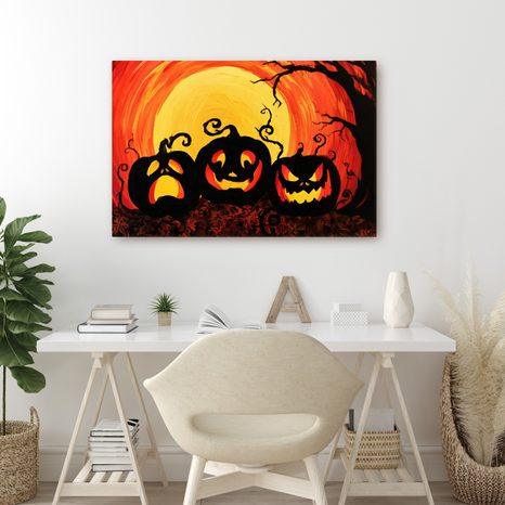 WANDBILD KÜRBIS IM SCHEIN DES VOLLMONDS - HALLOWEEN- UND HORROR-BILDER - BILDER