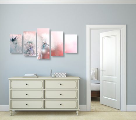 TABLOU 5-PIESE PĂPĂDIE CU ELEMENTE ABSTRACTE - TABLOU FLORI - TABLOURI