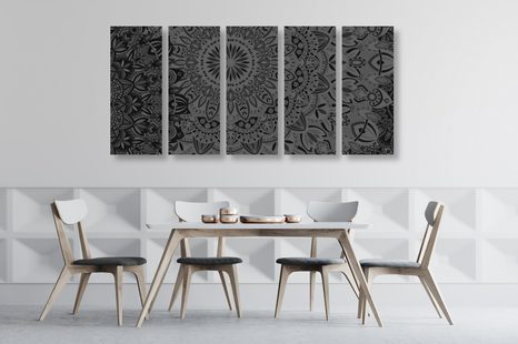 5-DÍLNÝ OBRAZ STYLOVÁ MANDALA V ČERNOBÍLÉM PROVEDENÍ - OBRAZY FENG SHUI - OBRAZY