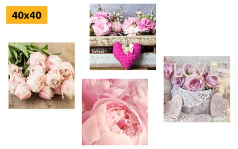 SET OBRAZŮ KVĚTINY VE VINTAGE STYLU - SESTAVY OBRAZŮ - OBRAZY