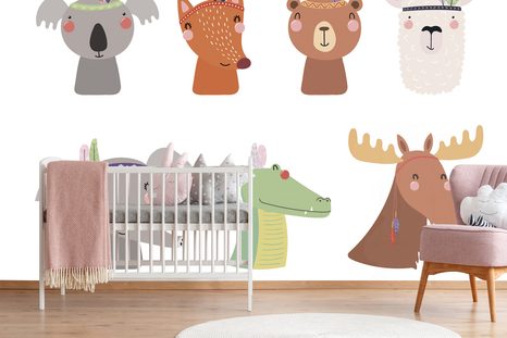 CARTA DA PARATI – PIENA DI ANIMALI CON PIUME INDIANE - CARTA DA PARATI BAMBINI - CARTA DA PARATI