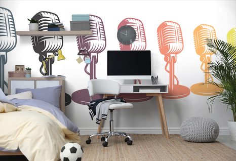 CARTA DA PARATI AUTOADESIVA – FILA DI MICROFONI - CARTA DA PARATI AUTOADESIVE - CARTA DA PARATI