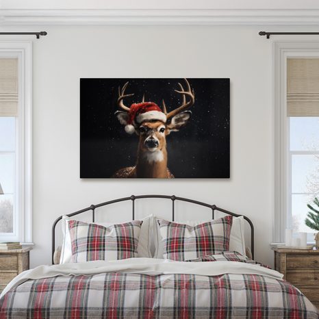 WANDBILD NIEDLICHES WEIHNACHTSRENTIER IN DER NACHT - WEIHNACHTS- UND WINTERBILDER - BILDER