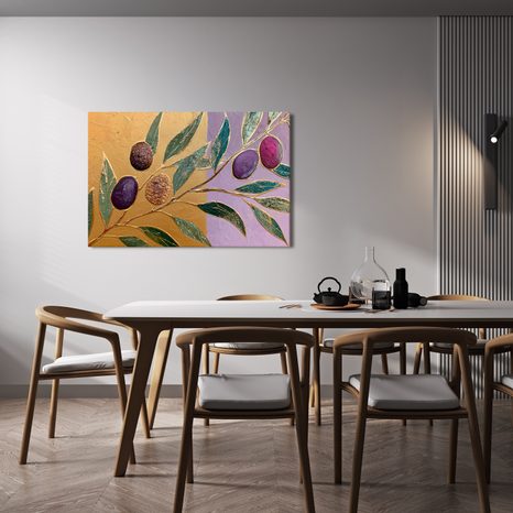 TABLEAU SUR TOILE – OLIVES VIOLETTES SUR UNE BRANCHE - TABLEAUX ARBRES ET FEUILLES - TABLEAUX