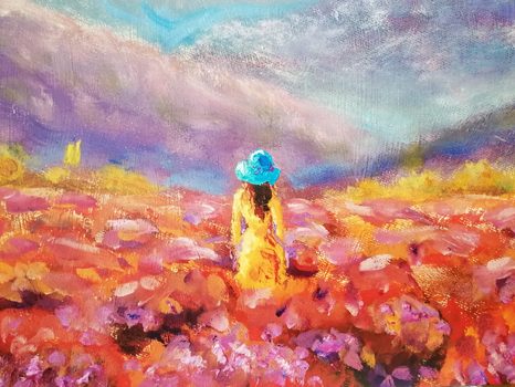 OBRAZ DÍVKA VE ŽLUTÝCH ŠATECH - ABSTRAKTNÍ OBRAZY - OBRAZY