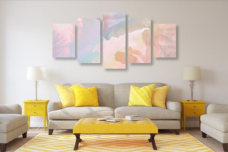 5-DÍLNÝ OBRAZ ODRAZ LISTŮ V JEZEŘE - OBRAZY STROMY A LISTY - OBRAZY