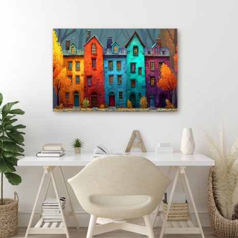 WANDBILD BUNTE HÄUSER IM HERBSTWALD - BUNTE HÄUSER - BILDER