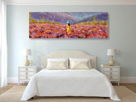 TABLOU FETIȚĂ ÎN ROCHIE GALBENĂ PE CÂMPUL DE LAVANDĂ - TABLOU NATURĂ ȘI PEISAJE NATURALE - TABLOURI