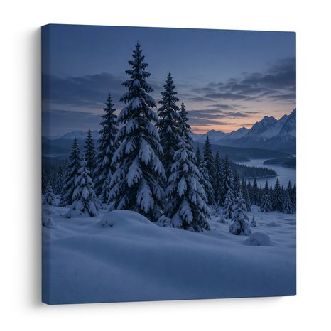 CANVASTAVLA STILLA SNÖPANORAMA ÖVER BERGEN - JUL- OCH VINTERTAVLOR - TAVLOR