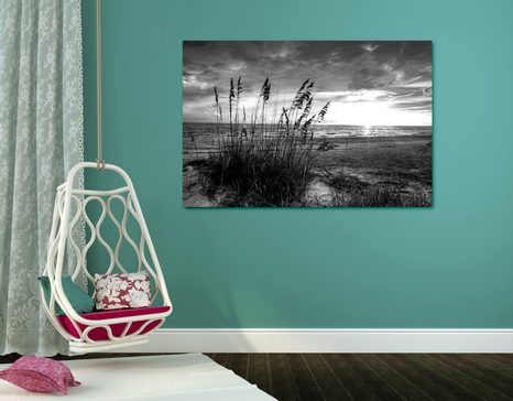 TABLOU APUS DE SOARE PE PLAJĂ ALB-NEGRU - TABLOURI ALB-NEGRU - TABLOURI