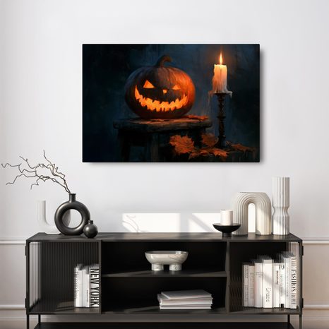 WANDBILD GRUSELKÜRBIS MIT KERZE - HALLOWEEN- UND HORROR-BILDER - BILDER