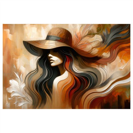 WANDBILD FRAU MIT HUT IN HERBSTTÖNEN - WANDBILDER FRAUEN - BILDER