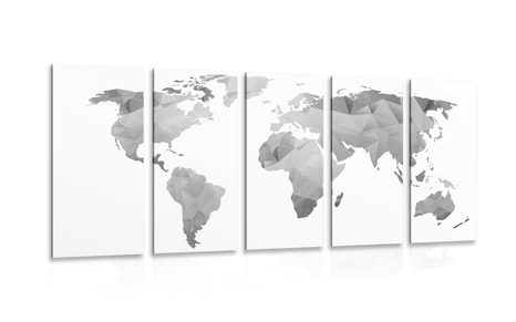 5 PART PICTURE POLYGONAL WORLD MAP IN BLACK & WHITE